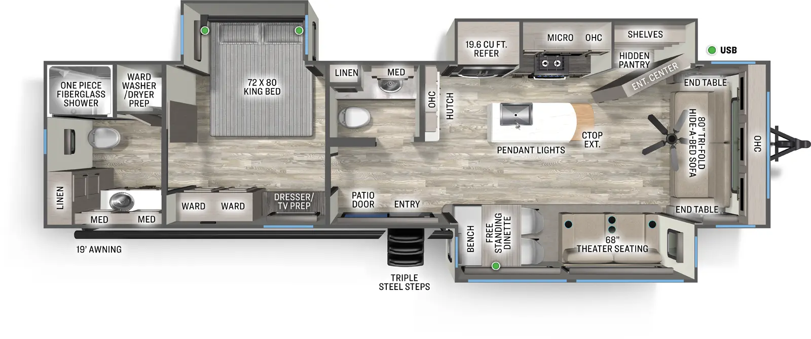 Sandpiper Destination 389HBFL Floorplan